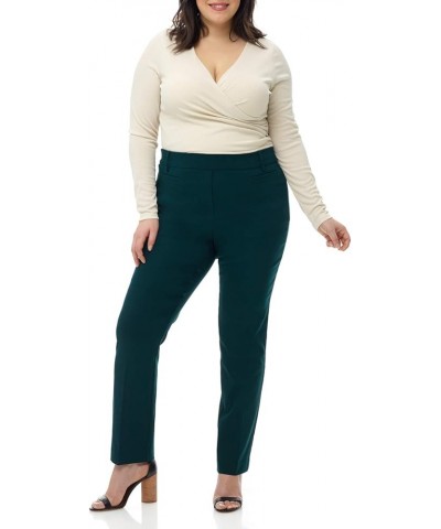 Curvy Woman Ease into Comfort Plus Size Straight Pant w/Tummy Control Hunter Green $24.60 Pants