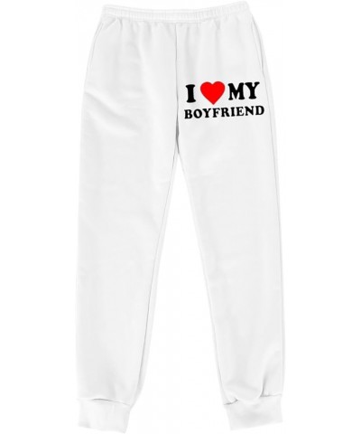 I Love My Boyfriend Sweatpants for Women Fashion Elastic High Waist Jogger Pants Casual Loose Funny Workout Trousers C01-whit...