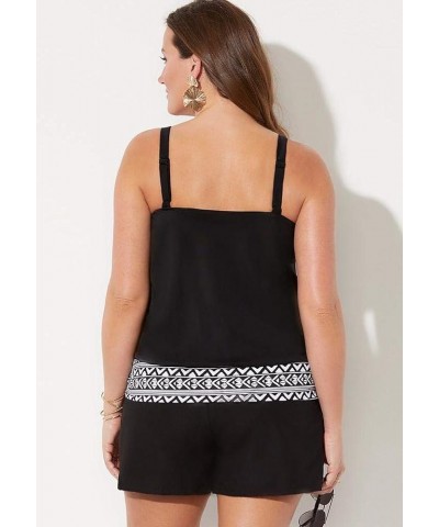 Women's Plus Size Loop Strap Blouson Tankini Set with Cargo Short New Black, Black $30.86 Swimsuits