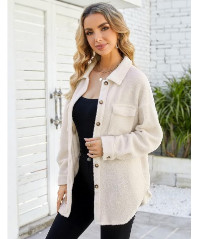 Fleece Jacket Long Sleeve Button Casual Sherpa Jacket Coat Fall Teddy Bear Outwear with Pockets Ivory-long Sleeve $15.29 Jackets