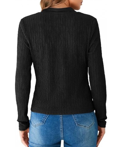 Womens Long Sleeve Blouses Tops Twist Front Textured V Neck Slim Fit Tee Shirts Black $9.99 Blouses