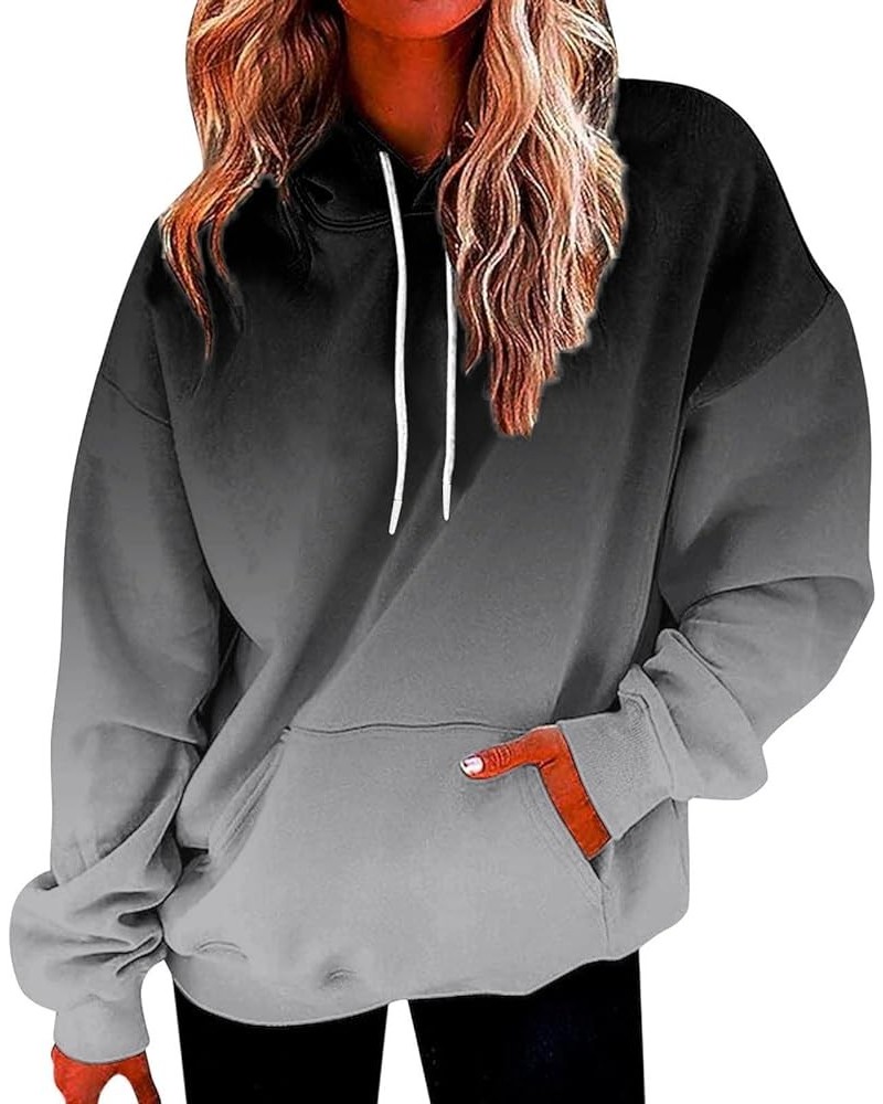 Womens Hoodies 2023 Fall Plus Size Drawstring Long Sleeve Sweatshirts Casual Gradient Tie Dye Color Block Top B-gray $6.57 Ho...