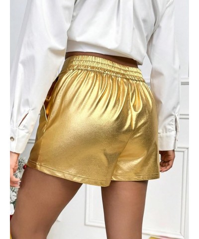 Women's High Waisted PU Leather Shorts Roll Hem Shorts with Pockets Gold $20.39 Shorts