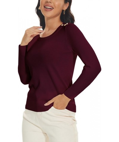 Women's 3/4 Sleeve Crew Neck Pullover Sweaters Lightweight Dressy Casual Trendy Knit Tops Z-burgundy Long Sleeve $17.15 Sweaters