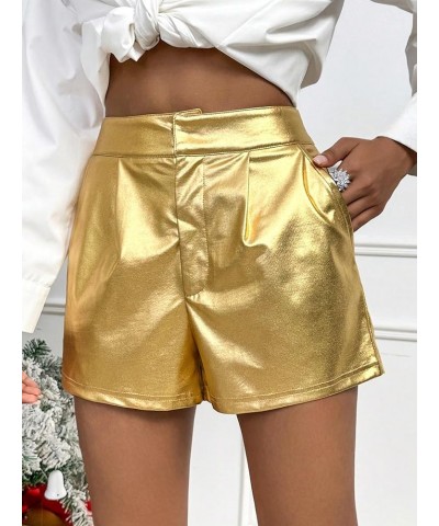 Women's High Waisted PU Leather Shorts Roll Hem Shorts with Pockets Gold $20.39 Shorts