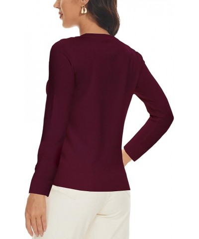 Women's 3/4 Sleeve Crew Neck Pullover Sweaters Lightweight Dressy Casual Trendy Knit Tops Z-burgundy Long Sleeve $17.15 Sweaters