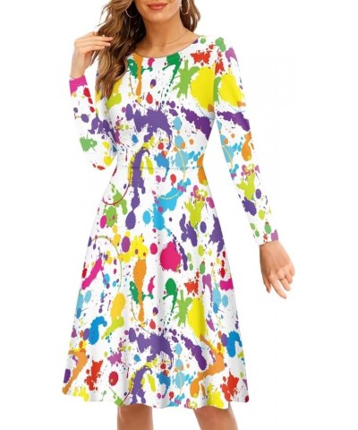 Women's Van Gogh Art 3D Print Long Sleeve Unique Casual Flared Midi Dress Colored Splatter Ink $14.26 Dresses