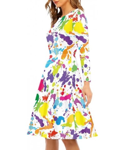 Women's Van Gogh Art 3D Print Long Sleeve Unique Casual Flared Midi Dress Colored Splatter Ink $14.26 Dresses