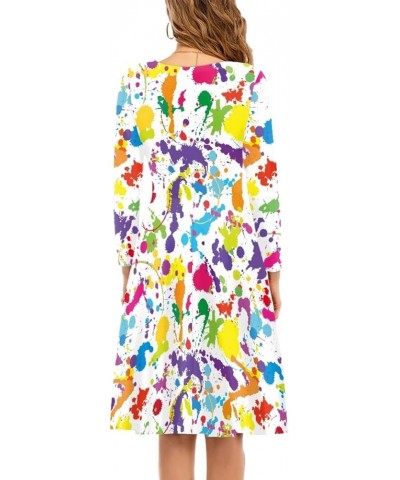 Women's Van Gogh Art 3D Print Long Sleeve Unique Casual Flared Midi Dress Colored Splatter Ink $14.26 Dresses