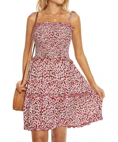 Women's Summer Spaghetti Strap Cover Up Strapless Dresses Ruffle Tube Top Beach Mini Dress Red Floral $10.39 Swimsuits