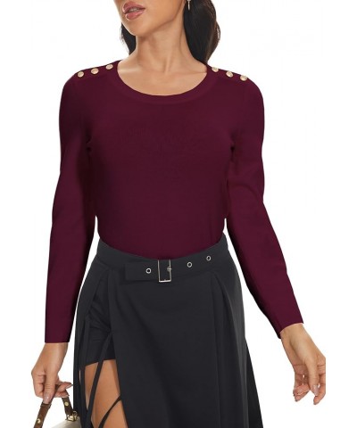 Women's 3/4 Sleeve Crew Neck Pullover Sweaters Lightweight Dressy Casual Trendy Knit Tops Z-burgundy Long Sleeve $17.15 Sweaters