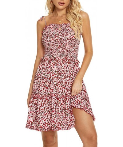 Women's Summer Spaghetti Strap Cover Up Strapless Dresses Ruffle Tube Top Beach Mini Dress Red Floral $10.39 Swimsuits