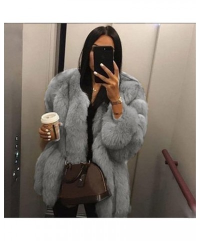 Women's Collar Warm Coat Winter Thickened Long Sleeve Faux Fur Coat 3XL-bust 108cm Gray $64.07 Coats