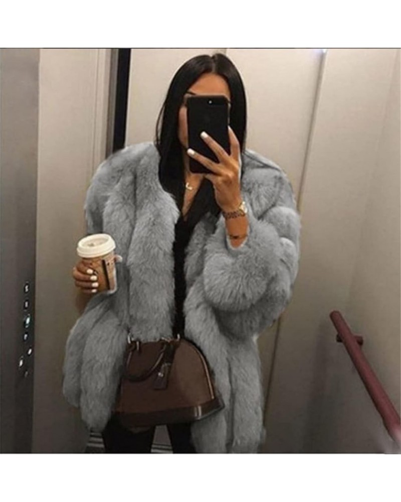 Women's Collar Warm Coat Winter Thickened Long Sleeve Faux Fur Coat 3XL-bust 108cm Gray $64.07 Coats