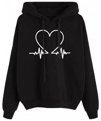 Women's Love Heart Printed Hoodies for Teen Girls Drawstring Sweatshirts Long Sleeve Shirts Valentines Day Tops Black $7.22 O...