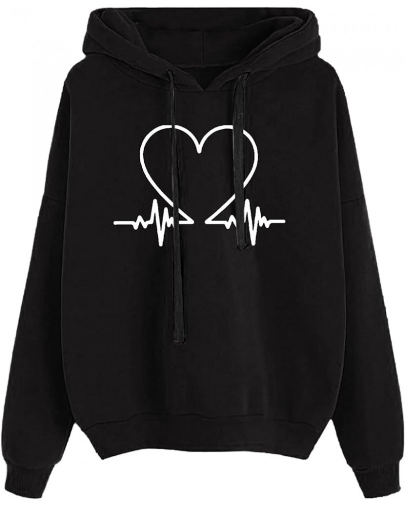 Women's Love Heart Printed Hoodies for Teen Girls Drawstring Sweatshirts Long Sleeve Shirts Valentines Day Tops Black $7.22 O...