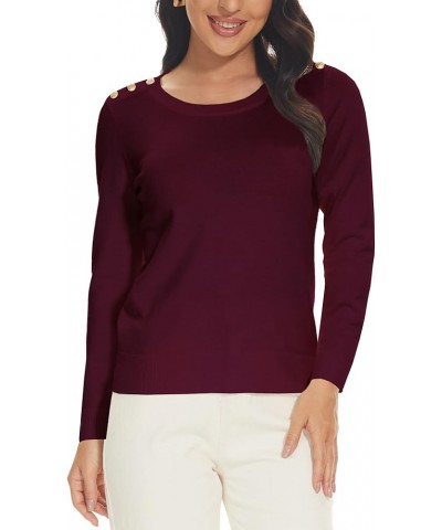 Women's 3/4 Sleeve Crew Neck Pullover Sweaters Lightweight Dressy Casual Trendy Knit Tops Z-burgundy Long Sleeve $17.15 Sweaters