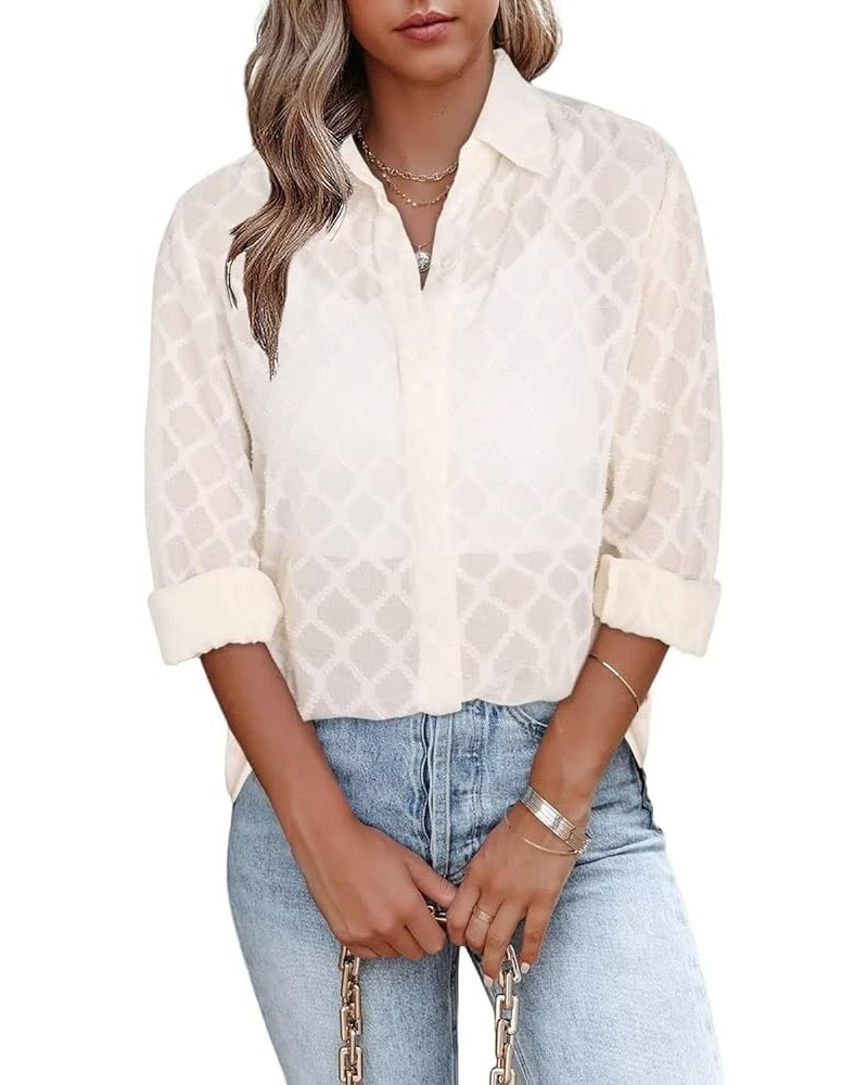 Womens Button Down Shirts Long Sleeve V Neck Blouses Tops for Work H Apricot $14.70 Blouses