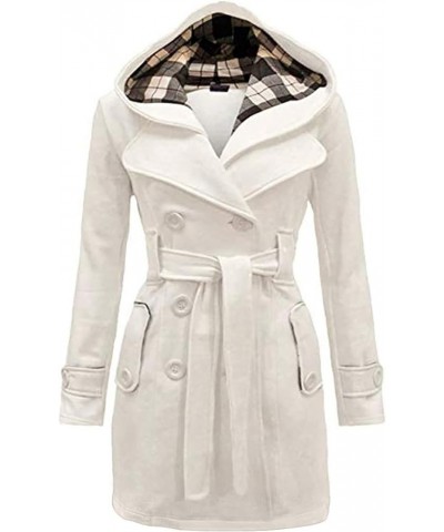 Women's Long Shaggy Belted Pea Coat Slim Faux Fur Collar Coat Bridal Jacket with Belt Beige $27.55 Jackets