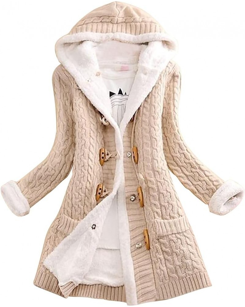 Womens Hooded Cardigans Button Up Cable Knit Sweater Coat Outerwear with Pockets Color&04 $21.07 Sweaters