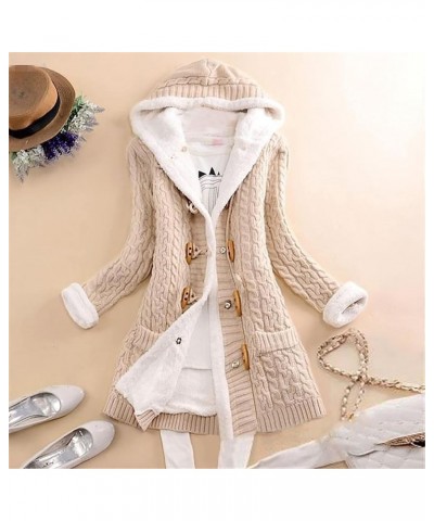 Womens Hooded Cardigans Button Up Cable Knit Sweater Coat Outerwear with Pockets Color&04 $21.07 Sweaters