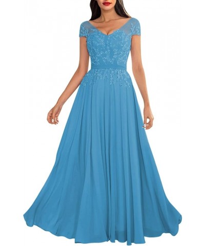 Beaded Mother of The Bride Dresses for Wedding with Sleeves Chiffon Lace Appliques Formal Evening Party Gowns Blue $33.75 Dre...