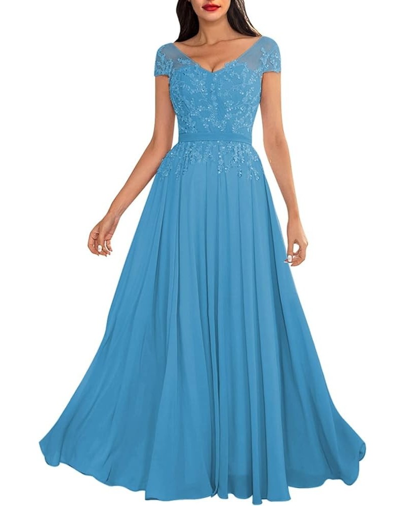 Beaded Mother of The Bride Dresses for Wedding with Sleeves Chiffon Lace Appliques Formal Evening Party Gowns Blue $33.75 Dre...