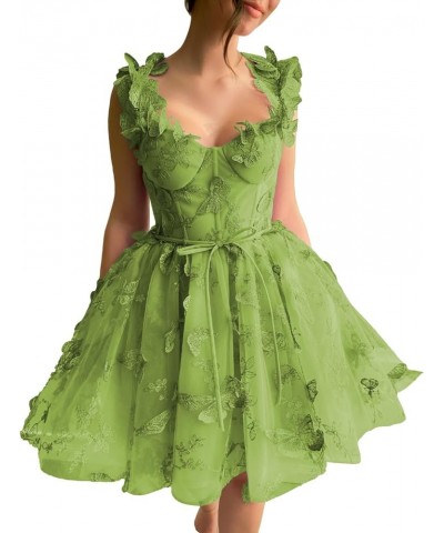 3D Butterflies Tulle Homecoming Dress Laces Applique Short Prom Dress Sweetheart Cocktail Party Gowns Olive $28.04 Dresses