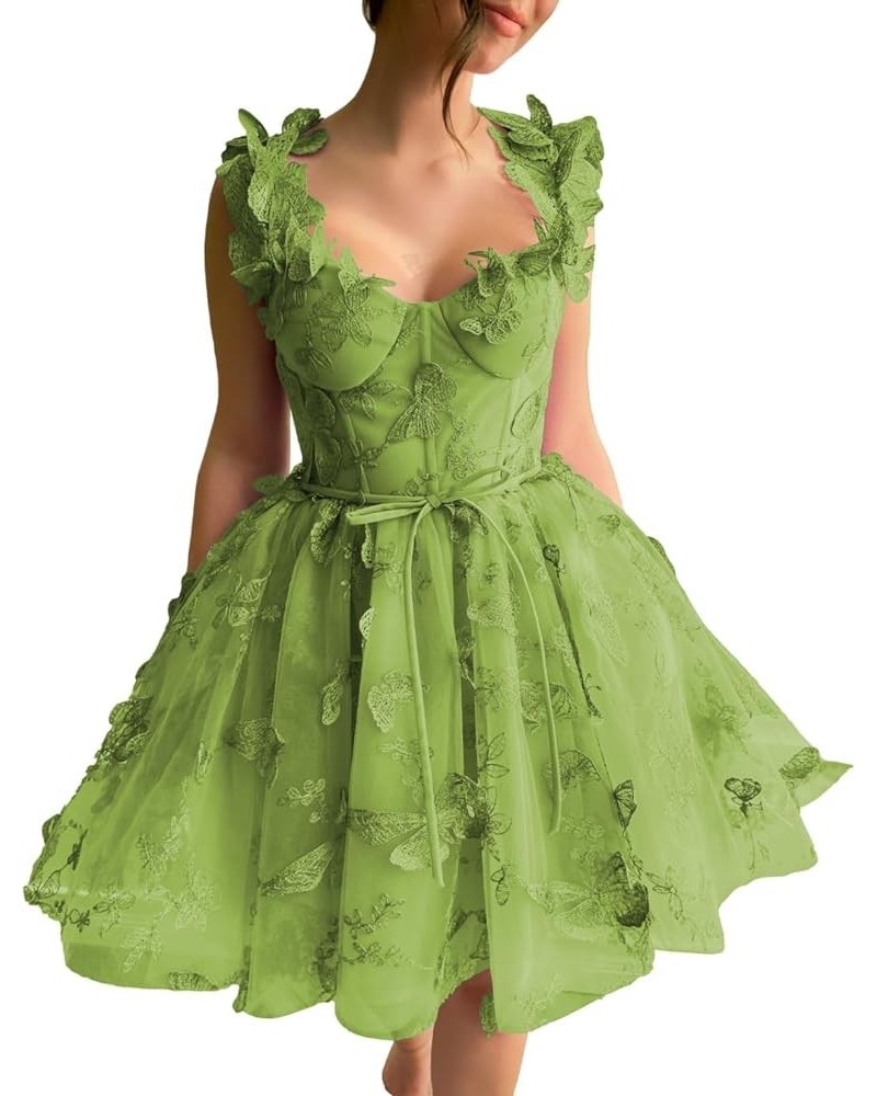 3D Butterflies Tulle Homecoming Dress Laces Applique Short Prom Dress Sweetheart Cocktail Party Gowns Olive $28.04 Dresses