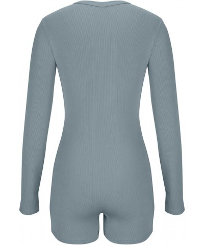 Women's Sexy Deep V Neck Bodysuit Long Sleeve Yoga Rompers Button Down Ribbed Knit One Piece Bodycon Workout Tops 01♛gray $7....