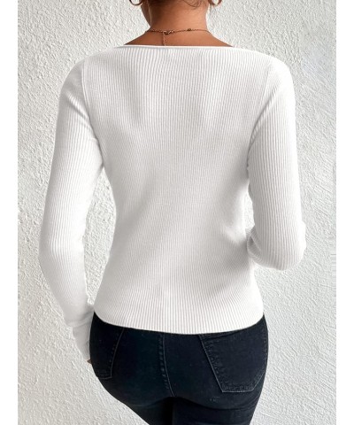 Women's Casual Long Sleeve Sweetheart Neck Ribbed Knit Top Slim Fit Pullover Sweater White $10.79 Sweaters