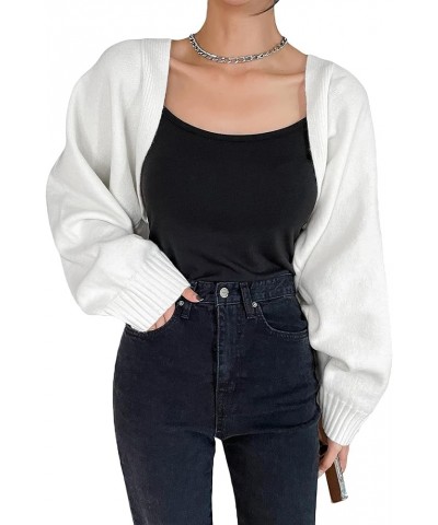 Women's Long Sleeve Open Front Knitted Crop Cardigan Sweater Shrug Cream White Plain $17.10 Sweaters