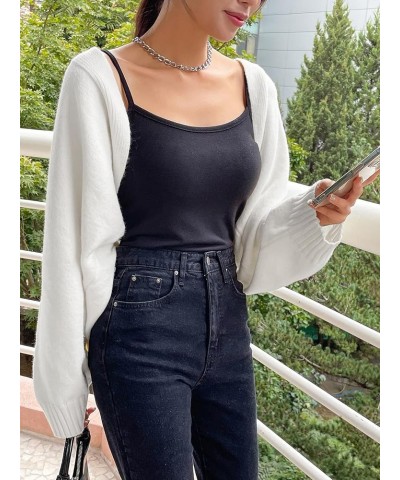 Women's Long Sleeve Open Front Knitted Crop Cardigan Sweater Shrug Cream White Plain $17.10 Sweaters