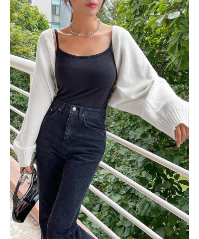 Women's Long Sleeve Open Front Knitted Crop Cardigan Sweater Shrug Cream White Plain $17.10 Sweaters