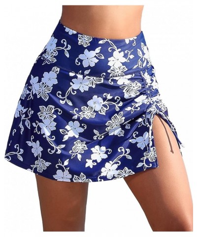 Womens High Waisted Split Swim Skirt Sporty Drawstring Skirted Swim Bottom with Built-in Panty Navy Flower $17.91 Swimsuits