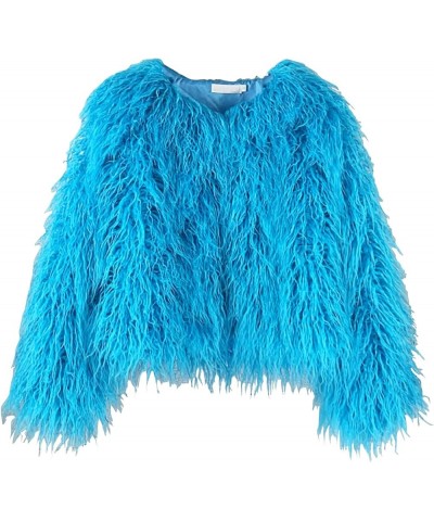 Winter Fluffy Faux Fur Coat Women's Shaggy Jacket Long Sleeve Outwear Sky Blue $21.76 Coats