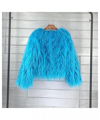 Winter Fluffy Faux Fur Coat Women's Shaggy Jacket Long Sleeve Outwear Sky Blue $21.76 Coats