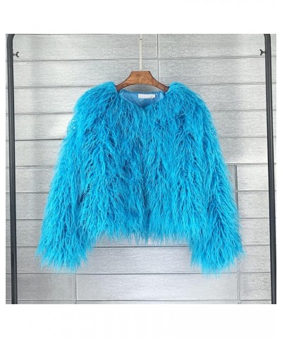 Winter Fluffy Faux Fur Coat Women's Shaggy Jacket Long Sleeve Outwear Sky Blue $21.76 Coats