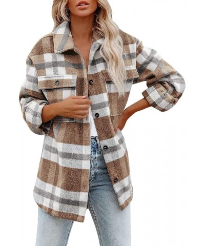 Jackets for Women Plaid Flannel Shirt Casual Long Sleeve Hoodie Button Down Drawstring Shackets Womens Fall Fashion 2023 A-ye...