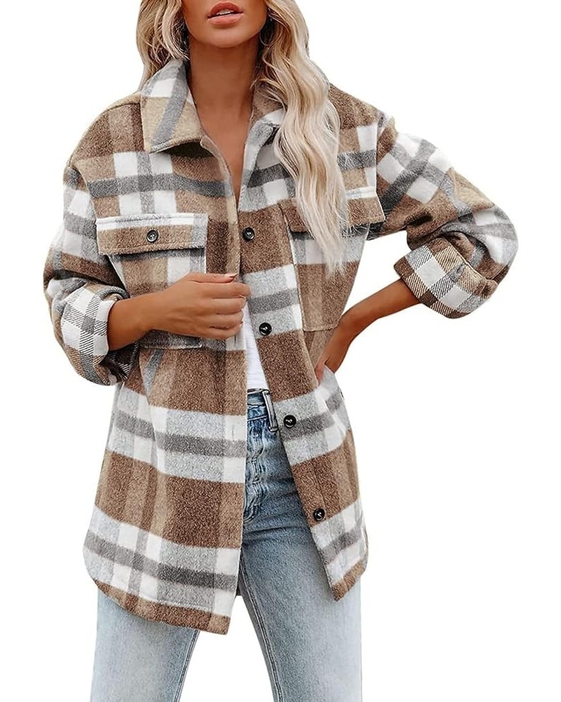 Jackets for Women Plaid Flannel Shirt Casual Long Sleeve Hoodie Button Down Drawstring Shackets Womens Fall Fashion 2023 A-ye...