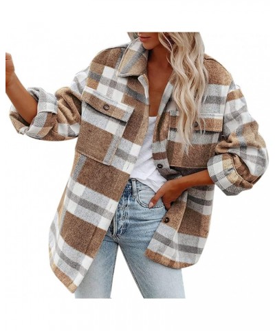 Jackets for Women Plaid Flannel Shirt Casual Long Sleeve Hoodie Button Down Drawstring Shackets Womens Fall Fashion 2023 A-ye...