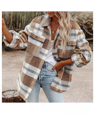 Jackets for Women Plaid Flannel Shirt Casual Long Sleeve Hoodie Button Down Drawstring Shackets Womens Fall Fashion 2023 A-ye...