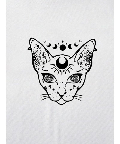 Women's Skull Print Notched Neck Sleeveless Summer Crop Tank Top White Cat Print $12.99 Tanks