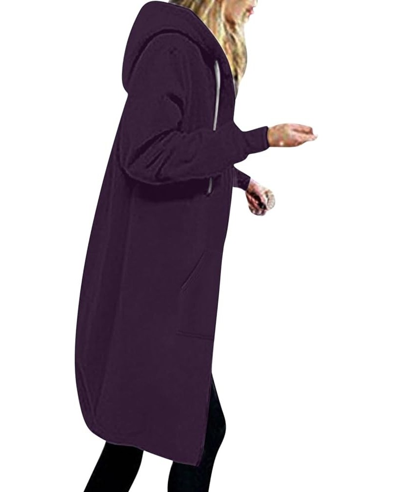 Knee Length Hoodies for Women Zip Up Hoodie Fashion Long Sleeve Sweatshirts Casual Fall Hooded Jackets with Pockets F-purple ...