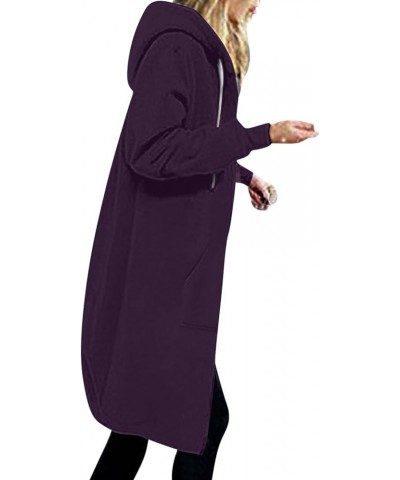 Knee Length Hoodies for Women Zip Up Hoodie Fashion Long Sleeve Sweatshirts Casual Fall Hooded Jackets with Pockets F-purple ...