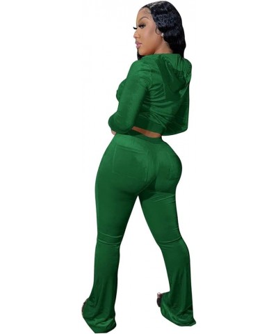 Womens Velvet 2 Piece Outftis Long Sleeve Zipper Hoodied Crop Top Long Pants Tracksuit Jogger Set Sweatsuits Green $8.34 Acti...