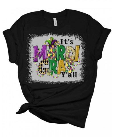 Its Mardi Gras Yall Mardi Gras Shirt, Bella Graphic Tees for Women Black $14.81 T-Shirts