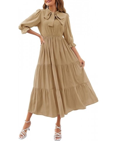 Women's Summer V Neck Maxi Dress Casual Short Sleeve Elastic High Tiered A Line Flowy Beach Party Long Dress Khaki $24.74 Dre...