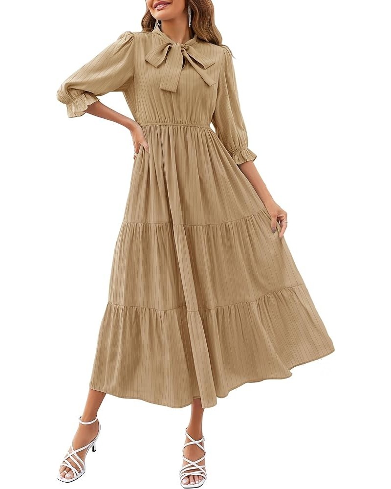 Women's Summer V Neck Maxi Dress Casual Short Sleeve Elastic High Tiered A Line Flowy Beach Party Long Dress Khaki $24.74 Dre...