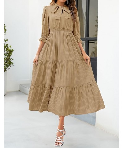 Women's Summer V Neck Maxi Dress Casual Short Sleeve Elastic High Tiered A Line Flowy Beach Party Long Dress Khaki $24.74 Dre...